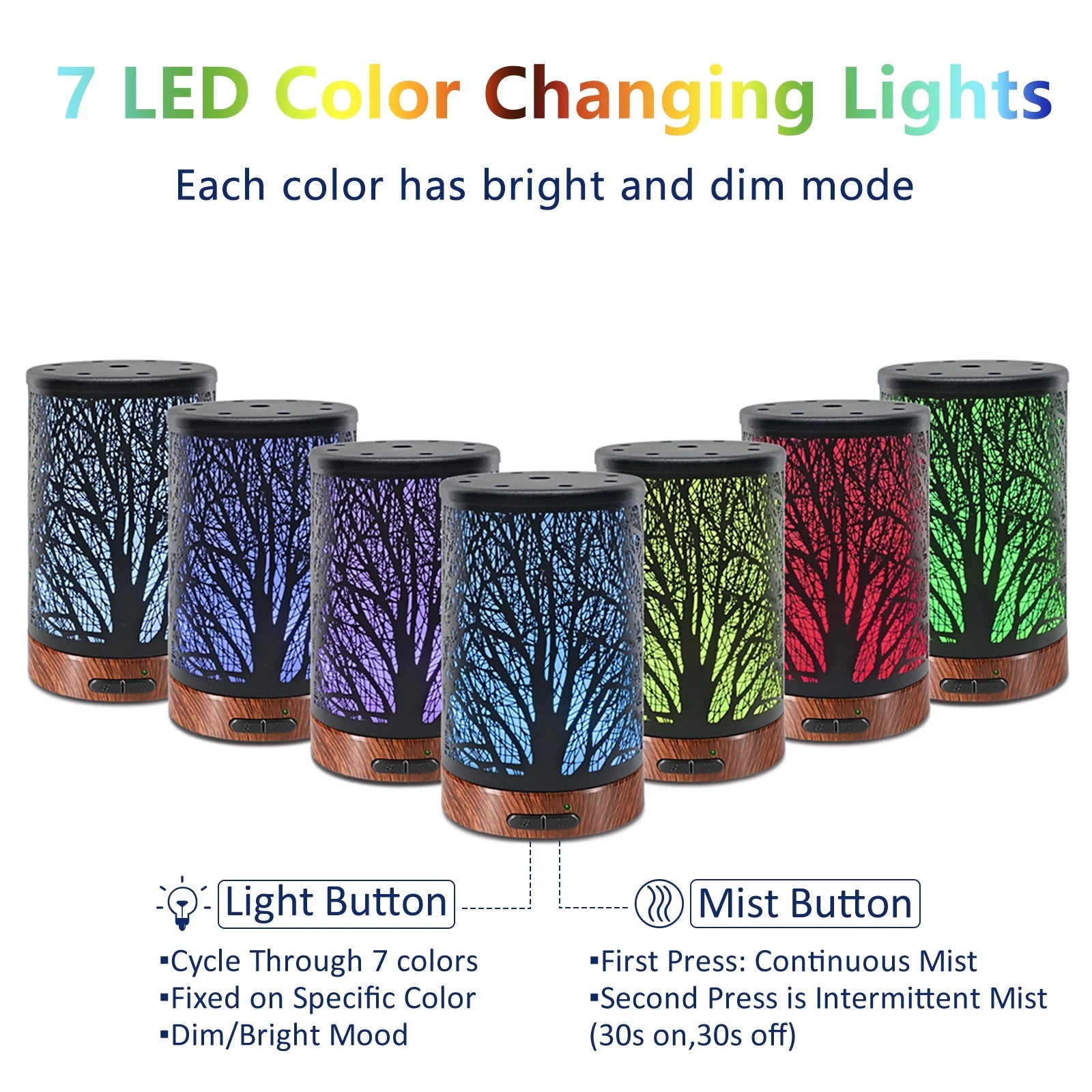 Essential Oil Diffuser 150Ml Metal Aromatherapy Oil Diffuser Ultrasonic Cool Mist Diffuser with Waterless Auto Shut-Off Protection,7 Colors Changed LED for Home Office SPA Yoga