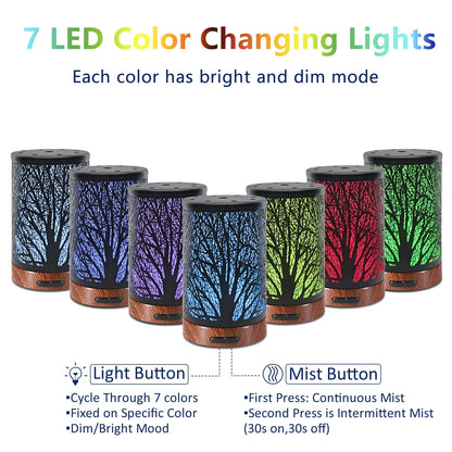 Essential Oil Diffuser 150Ml Metal Aromatherapy Oil Diffuser Ultrasonic Cool Mist Diffuser with Waterless Auto Shut-Off Protection,7 Colors Changed LED for Home Office SPA Yoga