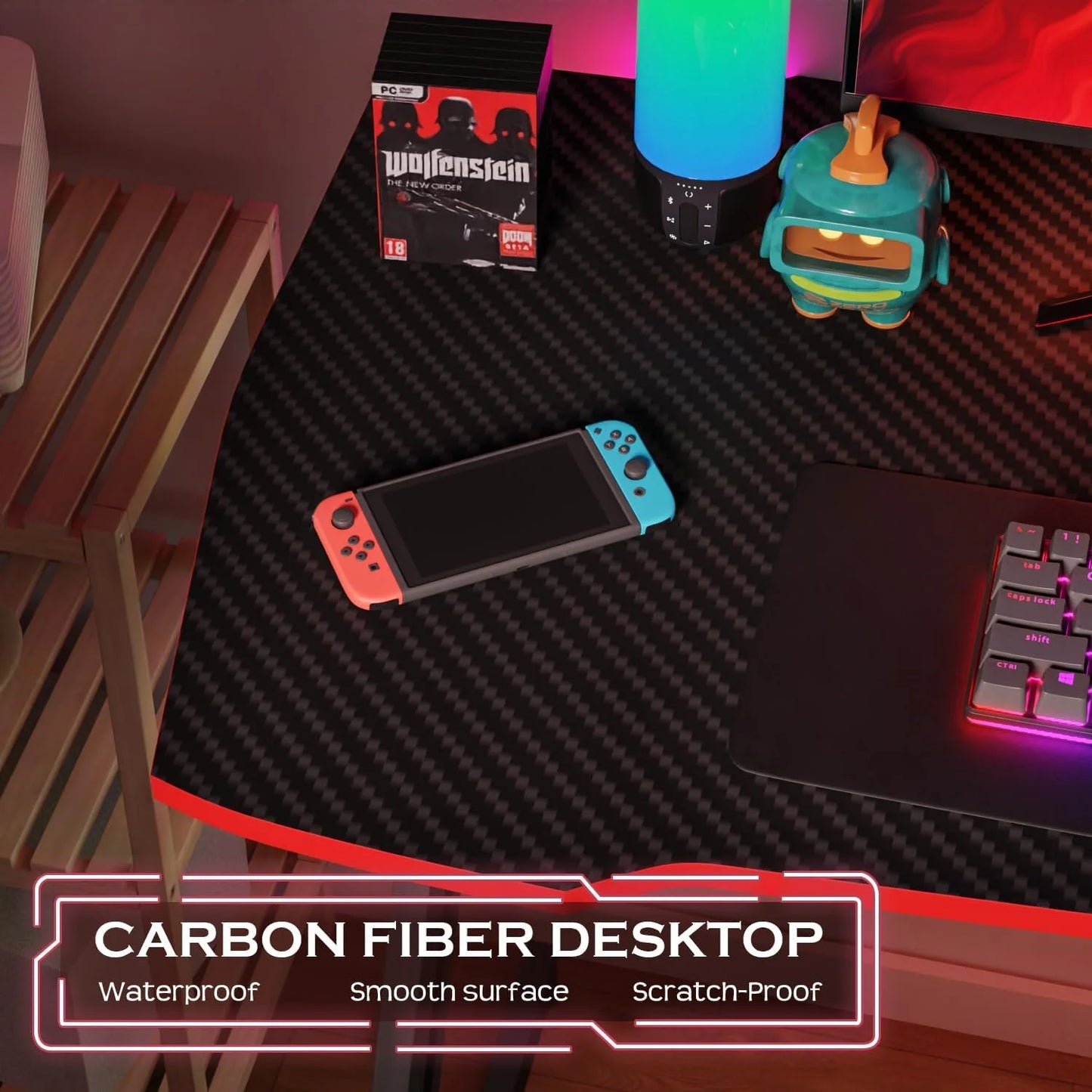 39 Inch Z-Shaped Gaming Desk with Headphone Hook Sturdy with Spacious Desktop,Red