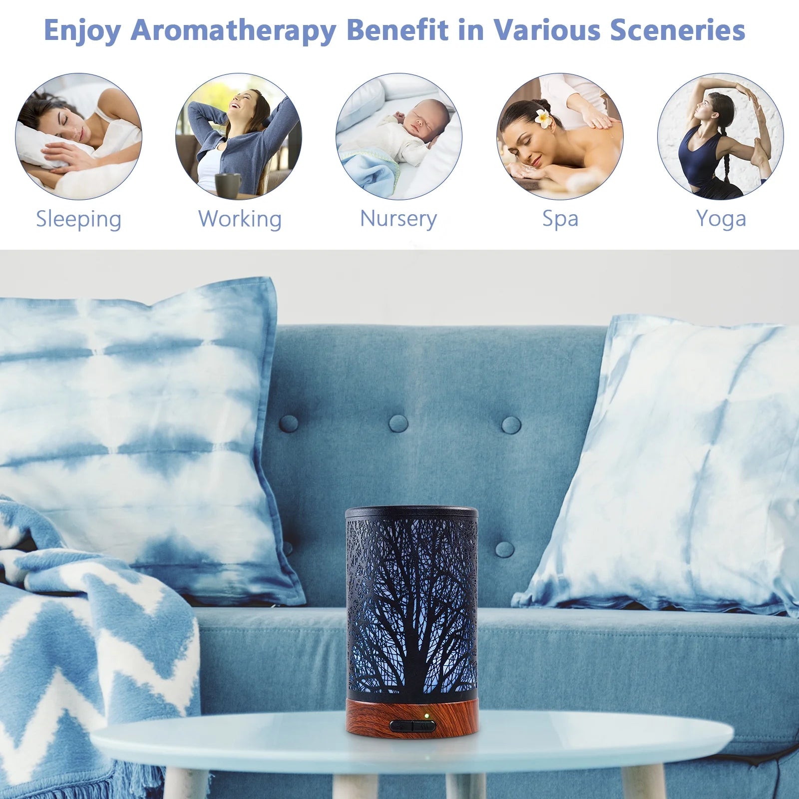 Essential Oil Diffuser 150Ml Metal Aromatherapy Oil Diffuser Ultrasonic Cool Mist Diffuser with Waterless Auto Shut-Off Protection,7 Colors Changed LED for Home Office SPA Yoga