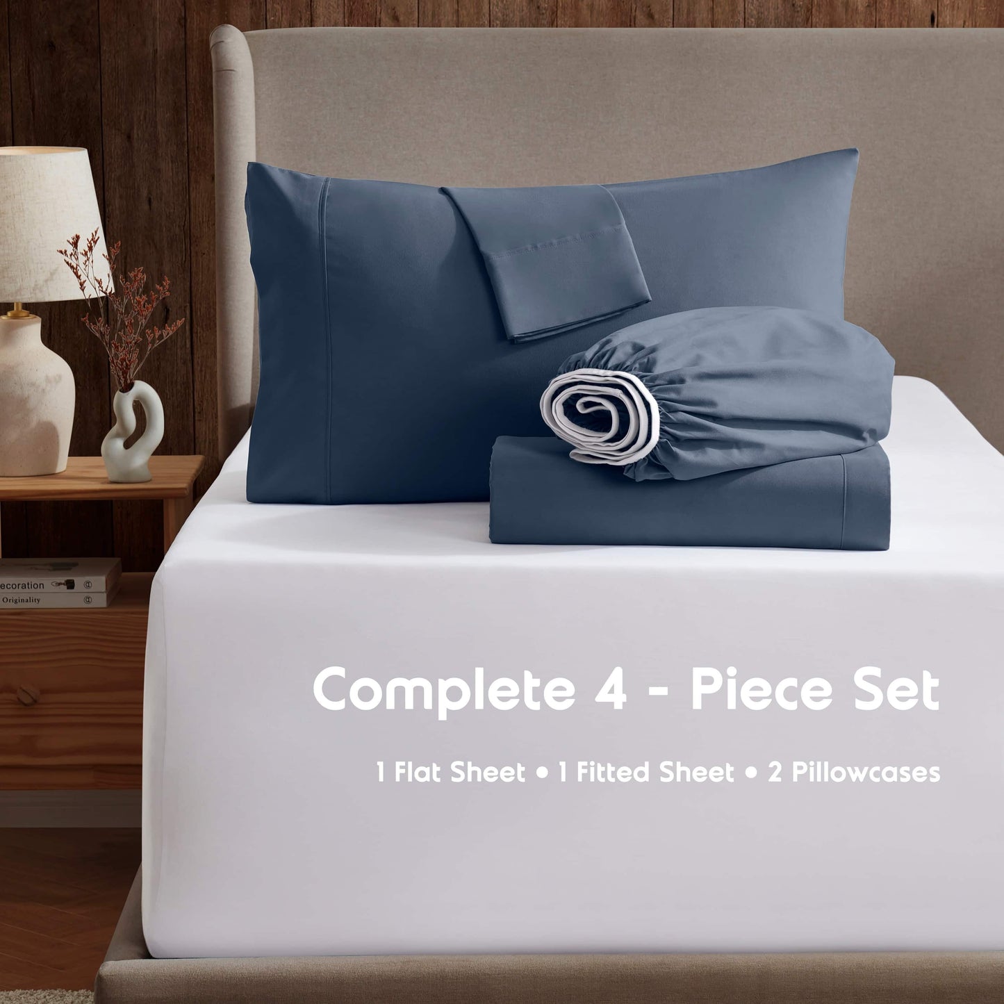 Rv/Short Queen Sheets Set, Bed Sheets for Campers Bedding, Hotel Luxury Soft Microfiber 4 Peice, Navy