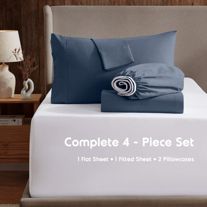 Rv/Short Queen Sheets Set, Bed Sheets for Campers Bedding, Hotel Luxury Soft Microfiber 4 Peice, Navy
