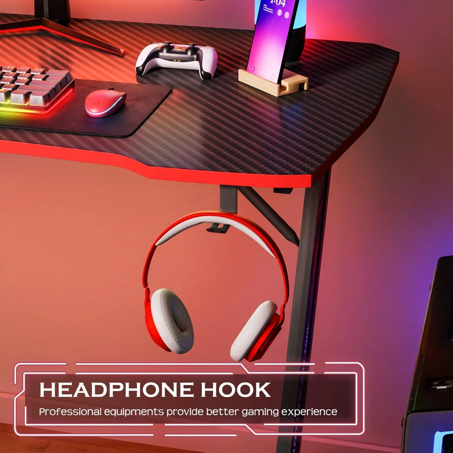 39 Inch Z-Shaped Gaming Desk with Headphone Hook Sturdy with Spacious Desktop,Red