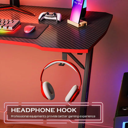 39 Inch Z-Shaped Gaming Desk with Headphone Hook Sturdy with Spacious Desktop,Red