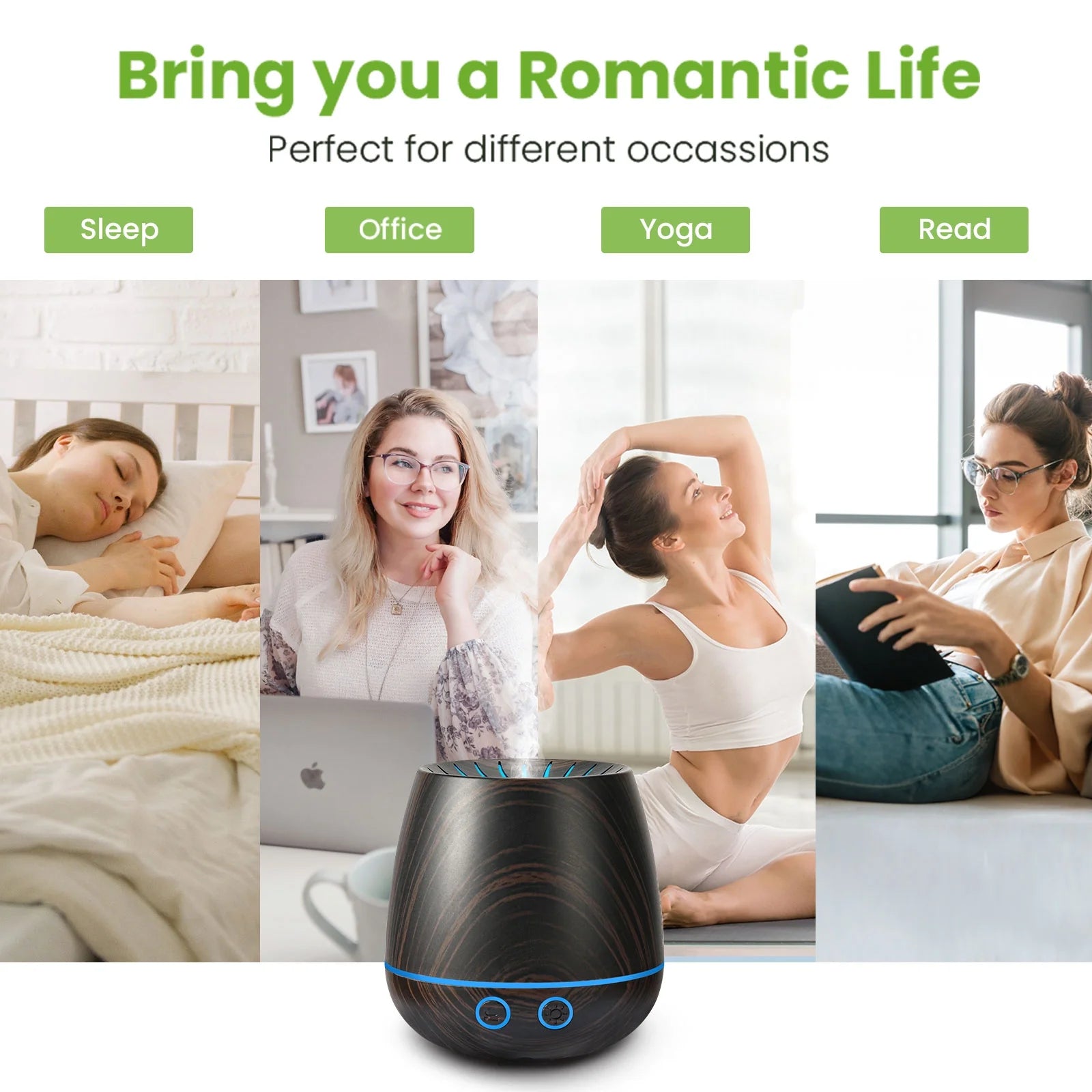 Essential Oil Diffuser, 120Ml Aromatherapy Diffuser, Wood Grain Aroma Humidifier with 7 Colors Lights, 2 Mist Mode, Waterless Auto Shut-Off for Large Room Bedroom Office Car