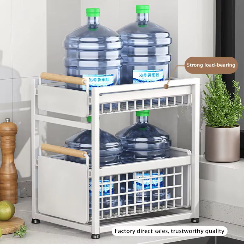 Under Sink Storage Rack Pull Out Cabinet Organizer Kitchen Sliding Drawer Storage Basket Handle Bowl Plate Rack Holder Shelves