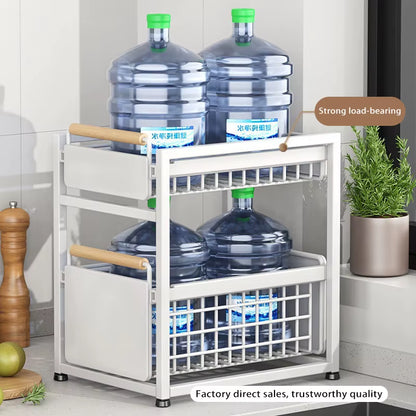 Under Sink Storage Rack Pull Out Cabinet Organizer Kitchen Sliding Drawer Storage Basket Handle Bowl Plate Rack Holder Shelves
