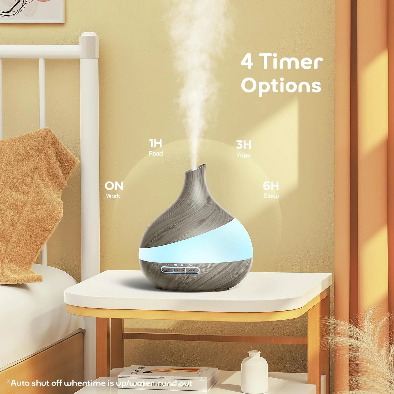 550Ml Essential Oil Diffuser, Gray Wood Grain Oil Diffuser with 14 Color Lights 4 Timer Setting Remote Control Cool Mist Humidifier for Large Room Bedroom