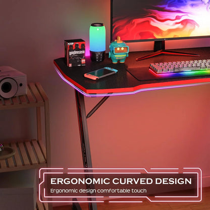 39 Inch Z-Shaped Gaming Desk with Headphone Hook Sturdy with Spacious Desktop,Red
