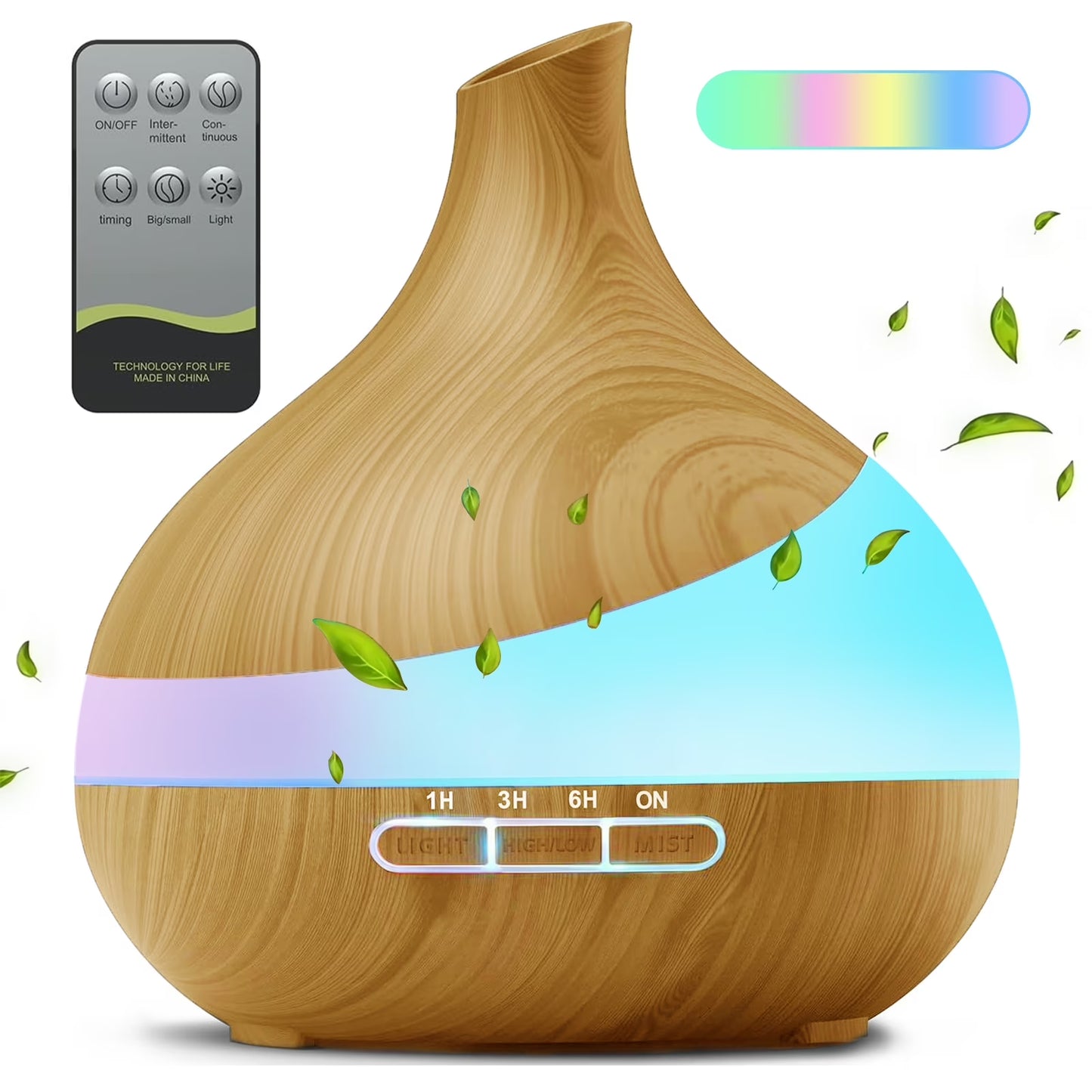 550Ml Essential Oil Diffuser, Brown Wood Oil Diffuser for Large Room Cool Mist Humidifier Air Diffuser with Remote Control