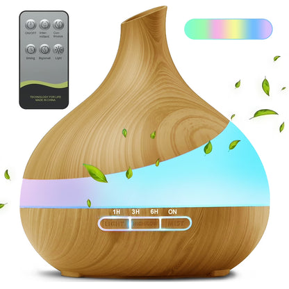 550Ml Essential Oil Diffuser, Brown Wood Oil Diffuser for Large Room Cool Mist Humidifier Air Diffuser with Remote Control