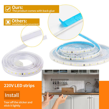 LED Strip Outdoor Waterproof Warm White SMD LED Strip SMD2835 LED Strip Light 1M 2M 5M 10M 20M 25M 220V Flexible Light Strip