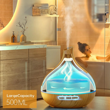 550Ml Essential Oil Diffuser, Brown Wood Oil Diffuser for Large Room Cool Mist Humidifier Air Diffuser with Remote Control