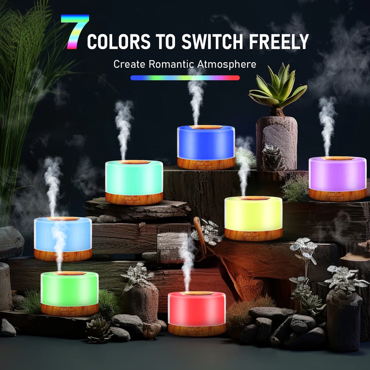 700Ml Essential Oil Diffuser, Oil Diffuser with 7 Colors Timmer Settings Remote Control Cool Mist Air Humidifier for Large Room Home Office