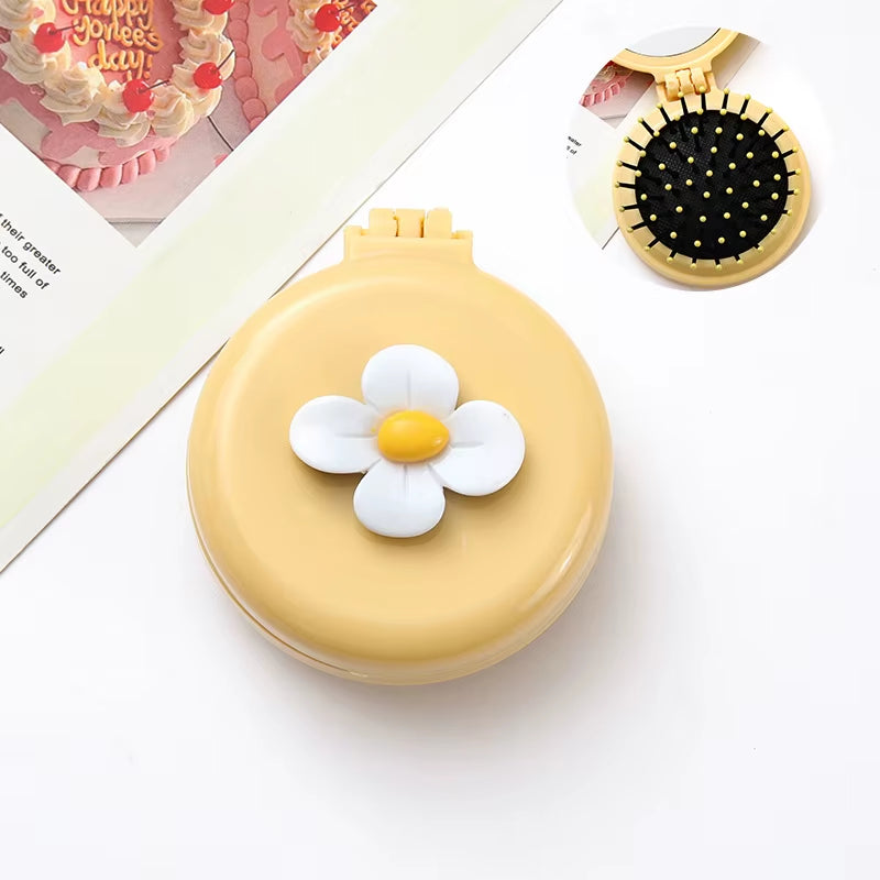 2 Style Cute Cartoon Folding Air Cushion Comb Mini Comb Portable Travel Massage Comb with Makeup Mirror Girl Kawaii Hair Styling