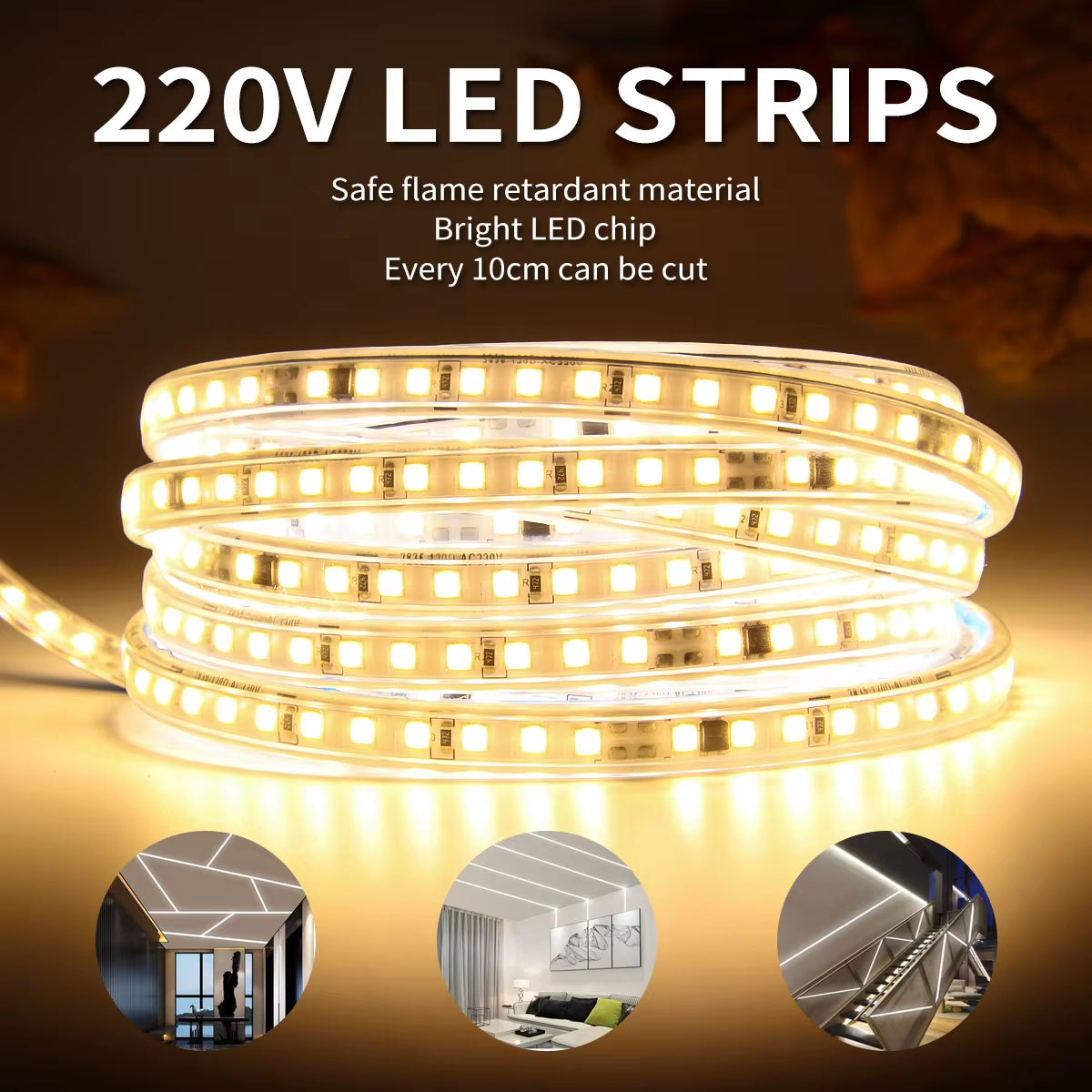 LED Strip Outdoor Waterproof Warm White SMD LED Strip SMD2835 LED Strip Light 1M 2M 5M 10M 20M 25M 220V Flexible Light Strip