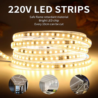 LED Strip Outdoor Waterproof Warm White SMD LED Strip SMD2835 LED Strip Light 1M 2M 5M 10M 20M 25M 220V Flexible Light Strip