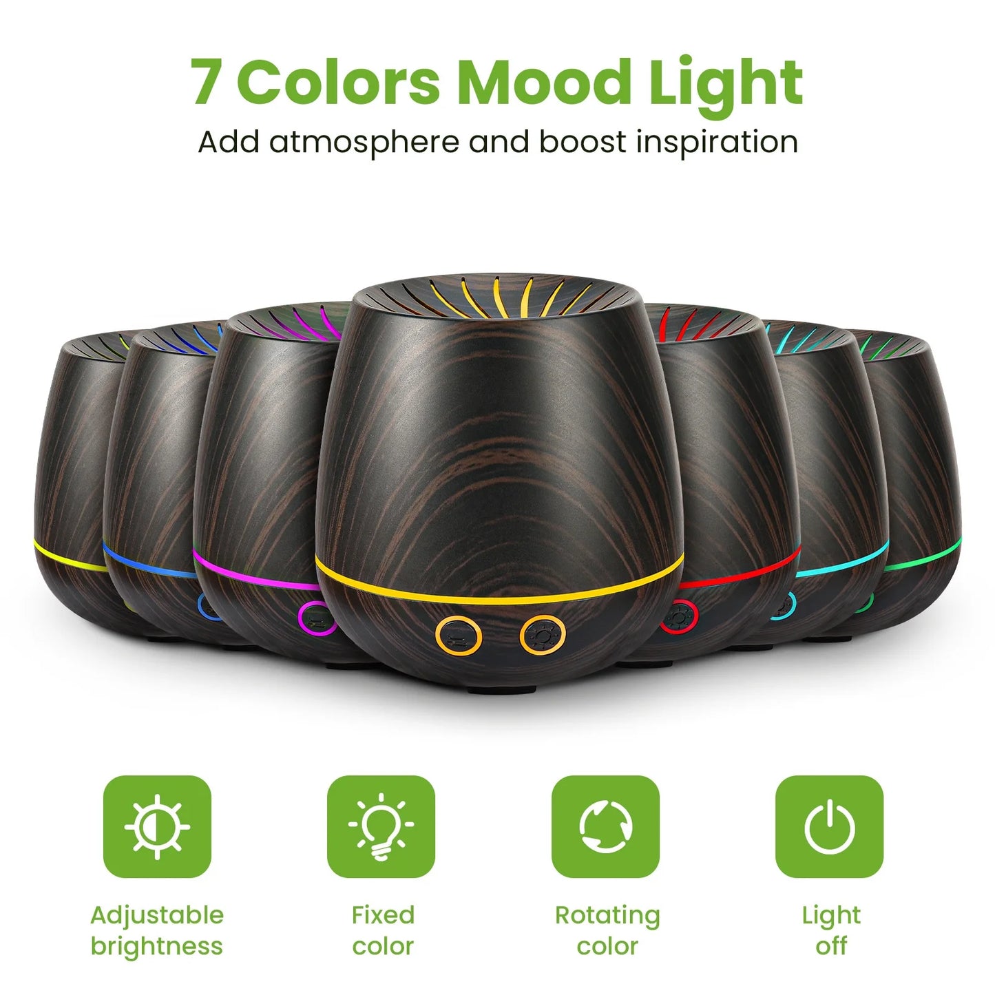 Essential Oil Diffuser, 120Ml Aromatherapy Diffuser, Wood Grain Aroma Humidifier with 7 Colors Lights, 2 Mist Mode, Waterless Auto Shut-Off for Large Room Bedroom Office Car