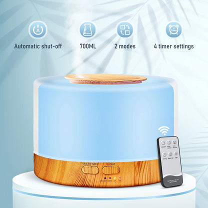 700Ml Essential Oil Diffuser, Oil Diffuser with 7 Colors Timmer Settings Remote Control Cool Mist Air Humidifier for Large Room Home Office