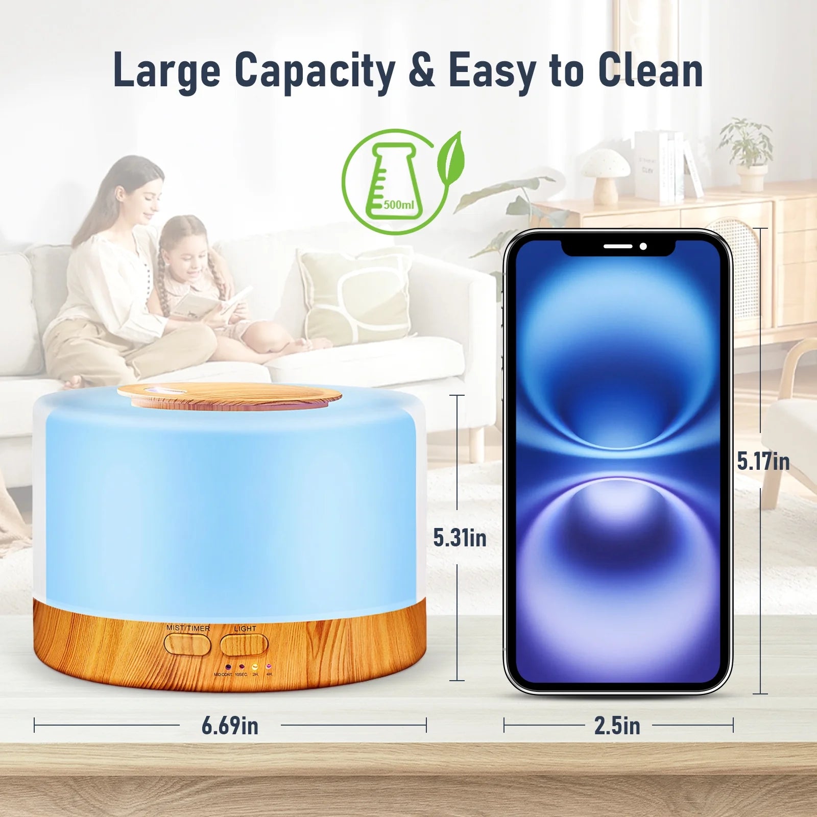 700Ml Essential Oil Diffuser, Oil Diffuser with 7 Colors Timmer Settings Remote Control Cool Mist Air Humidifier for Large Room Home Office