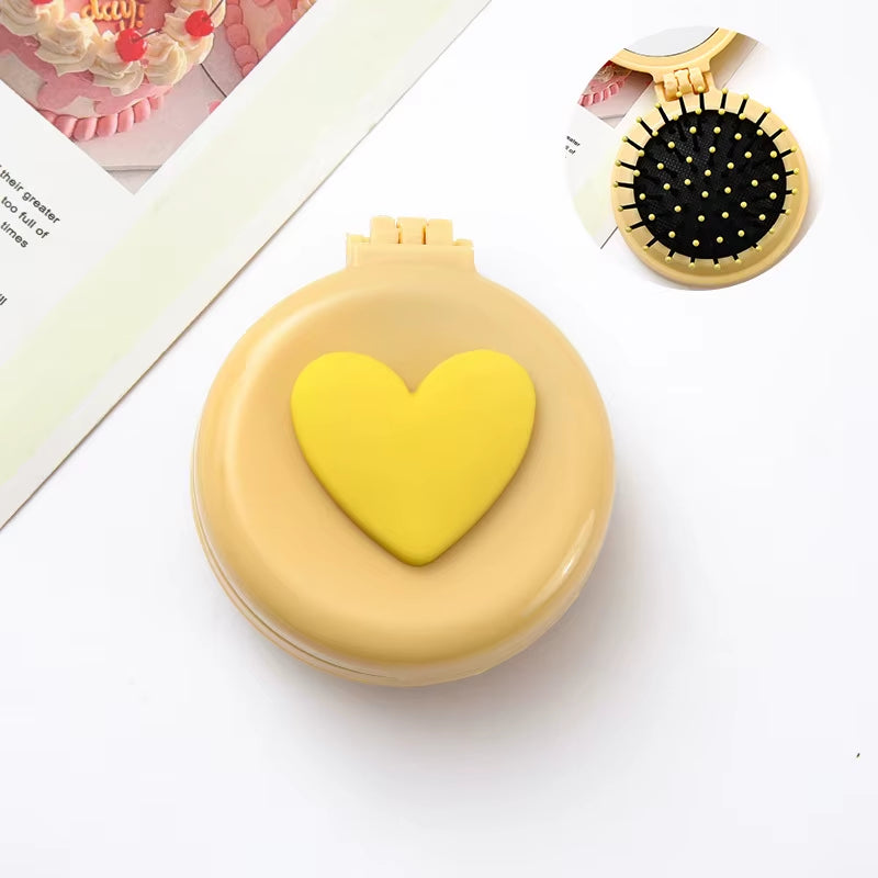 2 Style Cute Cartoon Folding Air Cushion Comb Mini Comb Portable Travel Massage Comb with Makeup Mirror Girl Kawaii Hair Styling