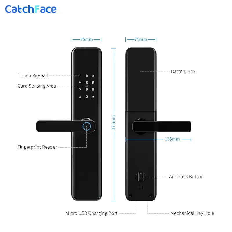 Tuya Smart Fingerprint Door Lock Smart Wifi APP Lock Bluetooth Unlock Security Intelligent Lock Biometric Electronic Door Lock