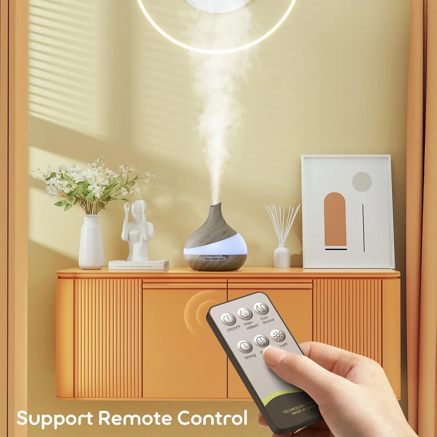 550Ml Essential Oil Diffuser, Gray Wood Grain Oil Diffuser with 14 Color Lights 4 Timer Setting Remote Control Cool Mist Humidifier for Large Room Bedroom