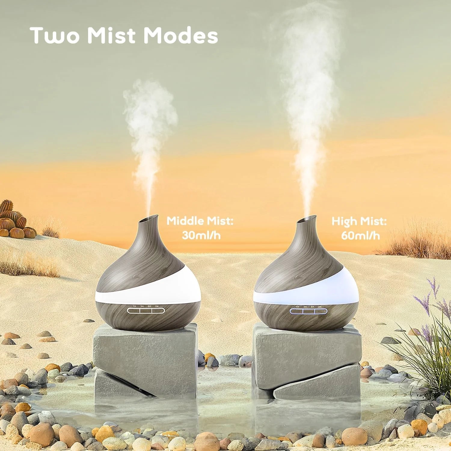 550Ml Essential Oil Diffuser, Gray Wood Grain Oil Diffuser with 14 Color Lights 4 Timer Setting Remote Control Cool Mist Humidifier for Large Room Bedroom