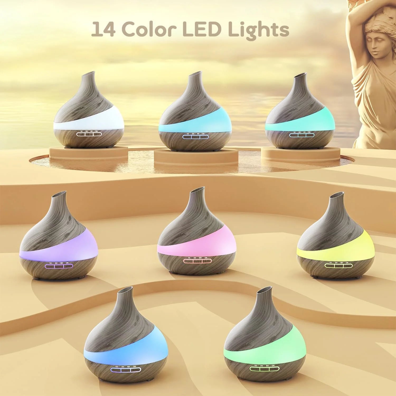 550Ml Essential Oil Diffuser, Gray Wood Grain Oil Diffuser with 14 Color Lights 4 Timer Setting Remote Control Cool Mist Humidifier for Large Room Bedroom