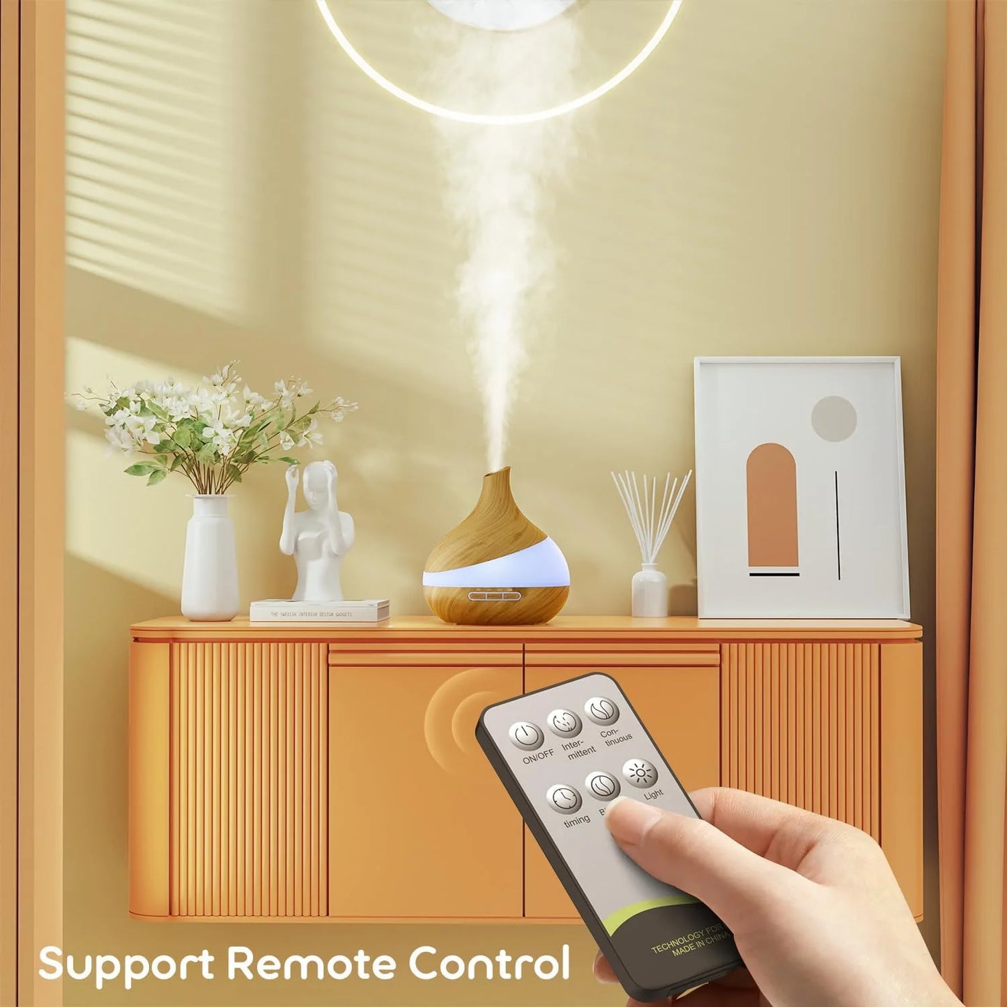 550Ml Essential Oil Diffuser, Brown Wood Oil Diffuser for Large Room Cool Mist Humidifier Air Diffuser with Remote Control