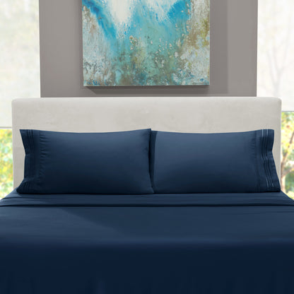 Rv/Short Queen Sheets Set, Bed Sheets for Campers Bedding, Hotel Luxury Soft Microfiber 4 Peice, Navy