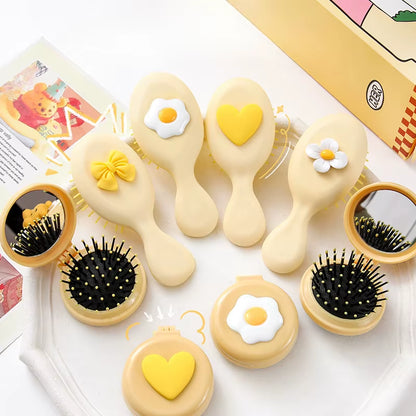 2 Style Cute Cartoon Folding Air Cushion Comb Mini Comb Portable Travel Massage Comb with Makeup Mirror Girl Kawaii Hair Styling